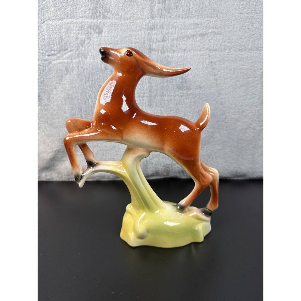 Stewart B McCulloch California Pottery Leaping Deer Gazelle Figurine Brown 9"‎